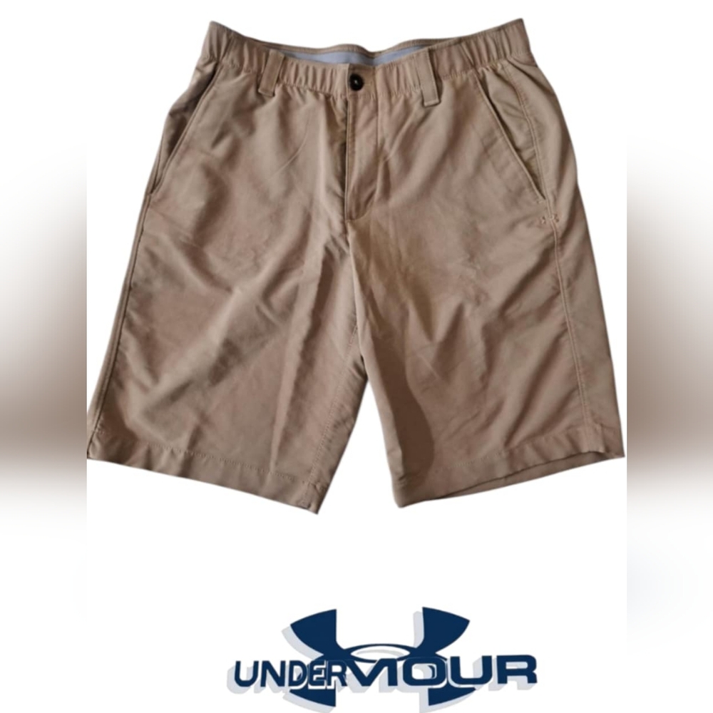 Under Armour Mens Golf Chino Tan Flat Front Casual Shorts Relaxed Stretch Sz 32